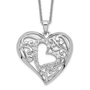925 Sterling Silver CZ Forever In My Heart 18 inch Necklace with Poem Card